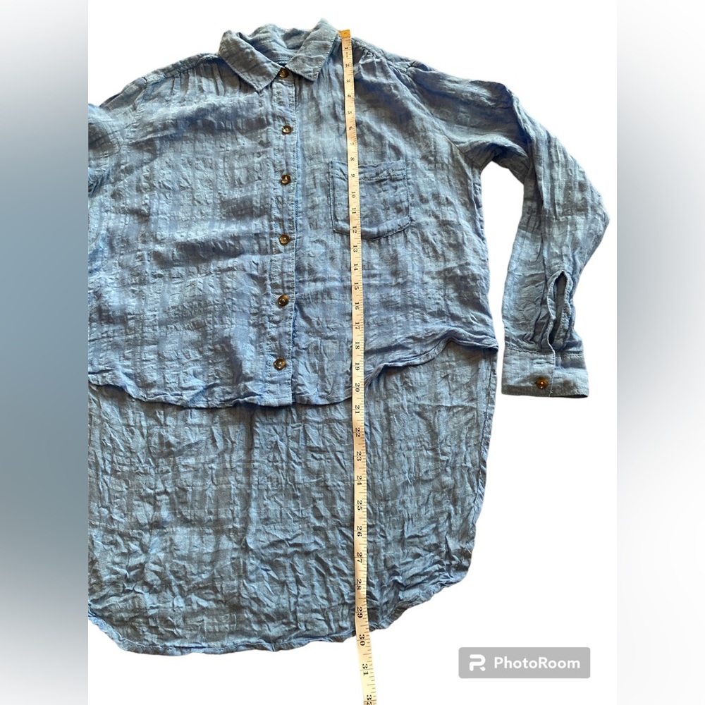 Anthropologie Pilcro and the Letterpress Blue Linen Button Down Top. Size 0. - Picture 7 of 11